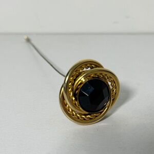 Vintage Gold Knot & Black Gemstone Hat Pin ~7"